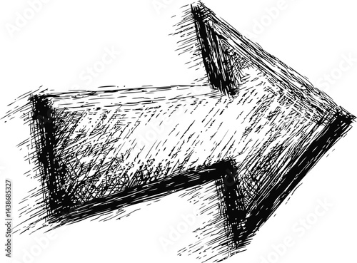 Black and white hand-sketched grunge style right arrow illustration. Vector illustration