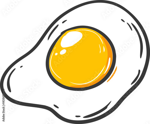 Illustration of a fried egg with bright yellow yolk and white outline. Vector illustration