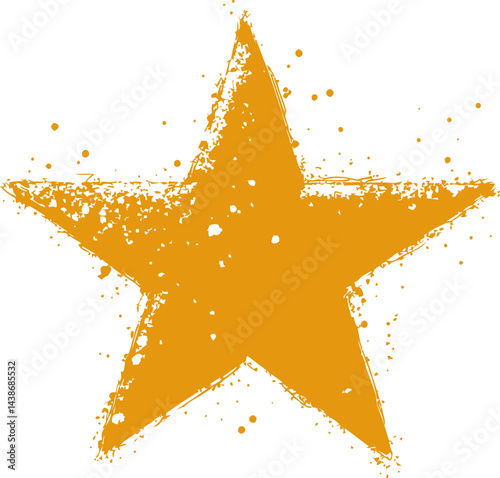 Grungy gold star with splattered paint effect illustration. Vector illustration