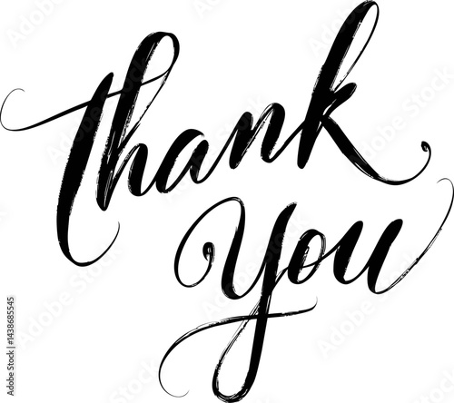 Elegant black thank you calligraphy, handwritten typography. Vector illustration