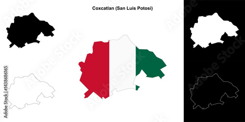 Coxcatlan municipality (San Luis Potosi) outline map set