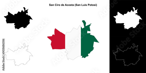San Ciro de Acosta municipality (San Luis Potosi) outline map set