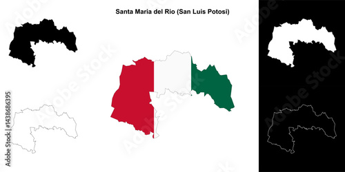 Santa Maria del Rio municipality (San Luis Potosi) outline map set