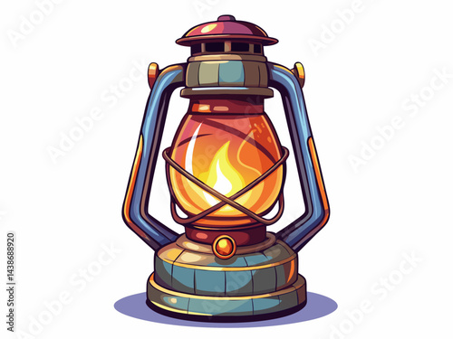A high-quality vector illustration of a vintage camping lantern glowing warmly, isolated on a white background