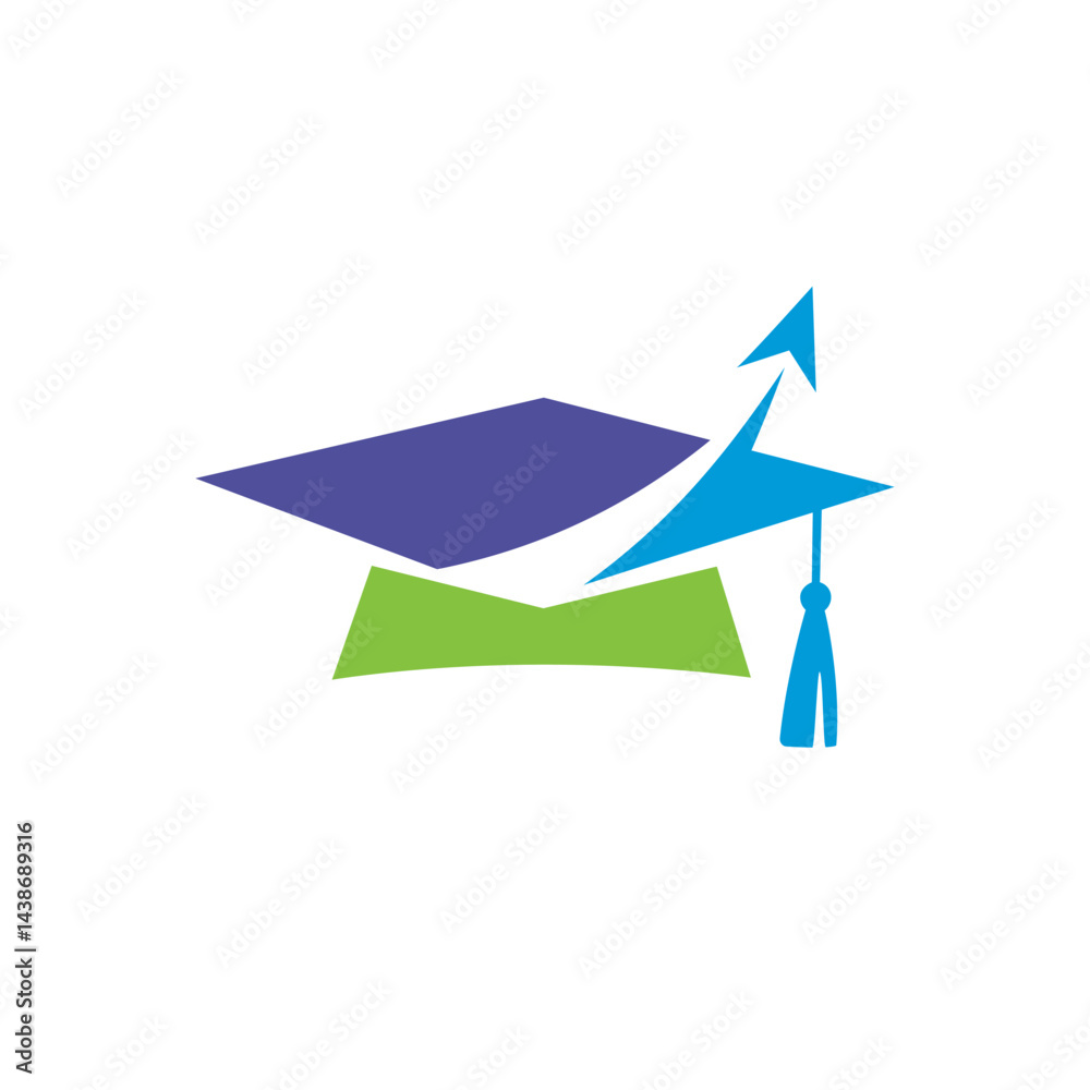 Naklejka premium Graduation Cap with Upward Arrow Logo – Educational Achievement and Success Symbol for Schools and Learning Platforms