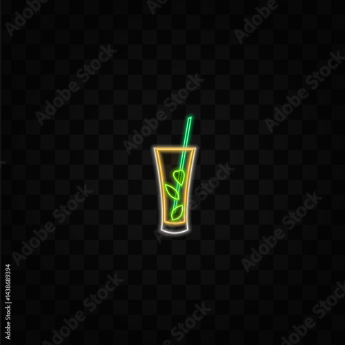 Set of glasses for wine, martini, champagne, whiskey, beer. neon style.