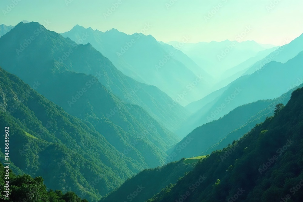 Deep teal, emerald layers; soft, hazy mountain peaks , soft, emerald, wallpaper Deep teal, emerald layers; soft, hazy mountain peaks , soft, emerald, wallpaper