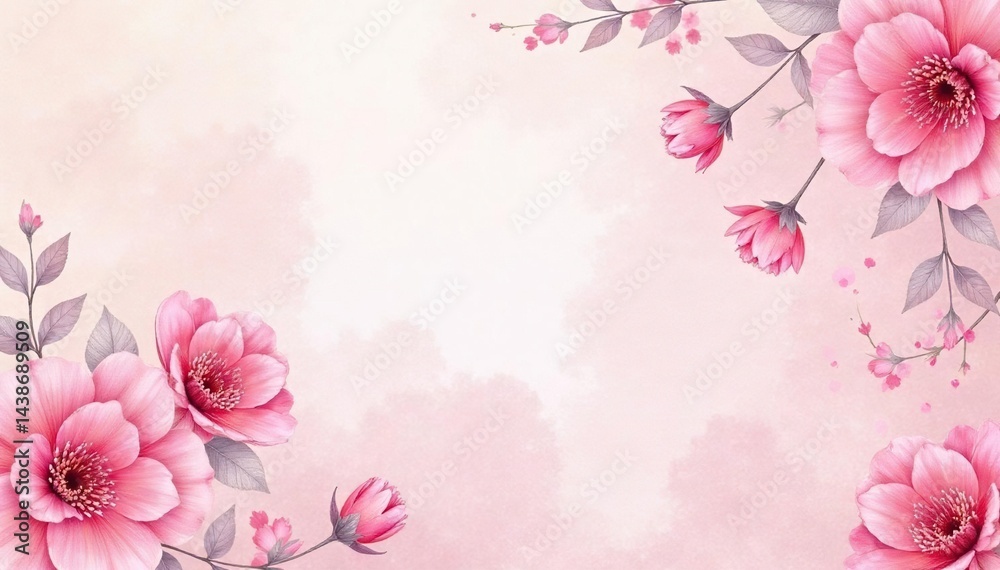 Fototapeta premium Delicate blush pink floral pattern, soft watercolor texture, art, botanical