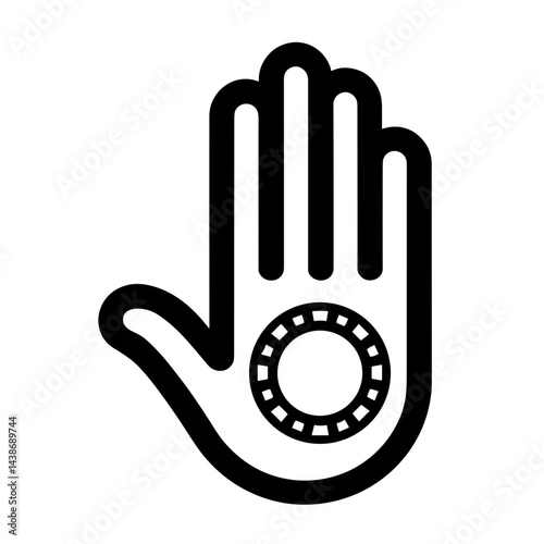 Hand icon with casino chip representing gambling betting casino chance fortune luck risk play decision making luck games entertainment and winnings