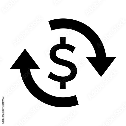Rotating dollar cycle icon representing financial transaction gambling cash flow casino earnings betting income wealth financial success rotation fortune