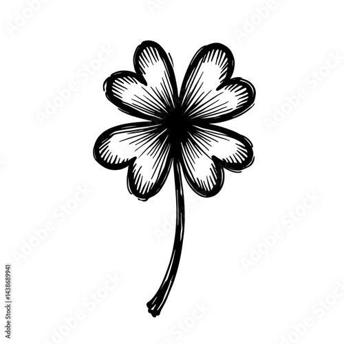 Hand-drawn four leaf clover symbol representing luck success fortune gambling jackpot blessing magic hope and lottery wins