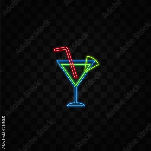 Summer cocktail icon set. neon style. symbols of alcoholic beverages and alcoholic beverages.Set of tropical cocktails. Martini cocktail, beer, soda. Beverages and alcohol. neon style.