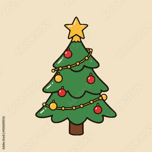 A festive Christmas tree adorned with colorful ornaments and a golden clip art