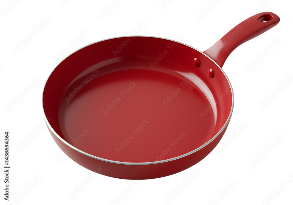 Red Nonstick Frying Pan Top View Isolated on PNG Background. Red Nonstick Frying Pan Top View Isolated on PNG Background.