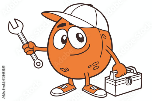 Cartoon Mechanic Character Mascot with Wrench and Toolbox, Vector Illustration for Service, Maintenance and Repair.
