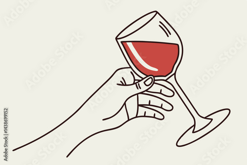 Hand Holding a Glass of Red Wine for Elegant Celebrations and Drink Concepts.