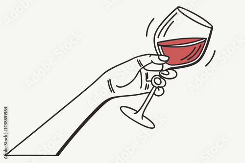 Elegant Hand Holding Red Wine Glass: Stylish Drink Vector Illustration for Celebrations and Fine Dining