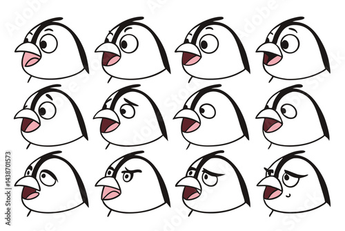 Cartoon Bird Emoticons Set Expressing Different Feelings and Emotions, Isolated on White Background for Design Elements.