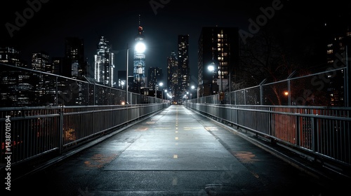 Empty city bridge at night
