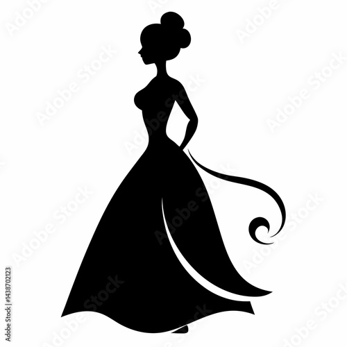 Silhouette of bride with white background