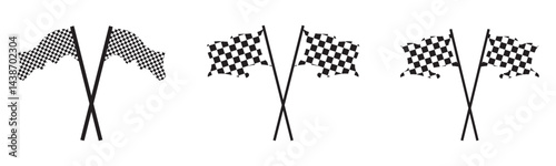 Crossed checkered flags silhouette, Racing finish line flags, Sports competition flag icon, Checkered race flags vector, Finish line flags illustration