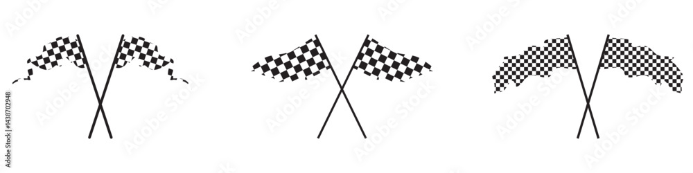 Fototapeta premium two crossed checkered Flag NASCAR Racing flag silhouette,Racing start and finish checkered flag