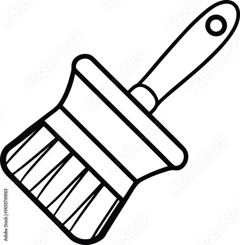 Black And White Illustration of a Paintbrush with Handle and Bristles