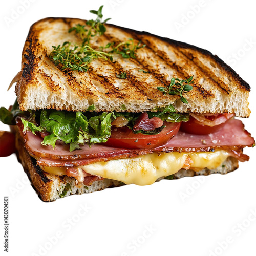 Grilled Ham and Cheese Sandwich isolated on transparent background