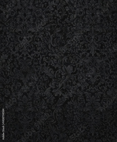 Intricate black damask wallpaper, seamless gothic floral vines , image, illustration, luxury
