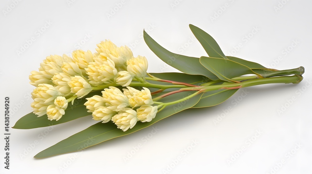 Obraz premium Elegant Pale Yellow Flowers with Green Leaves Botanical Bouquet