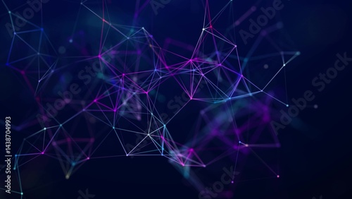 Abstract polygonal space with connecting dots and lines. Dark background. Connection structure. 3d 	
