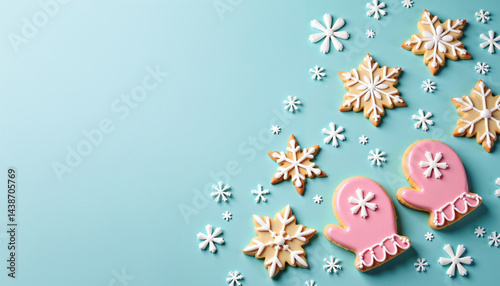 Decorative winter cookies on a blue background perfect for holiday celebrations and festive gatherings