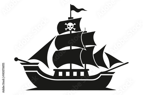 Pirate ship icon of silhouette vector illustration.