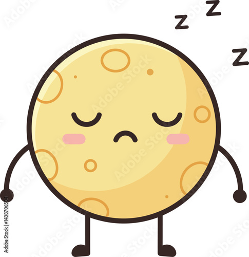 Cute sleeping moon character with arms and legs in cartoon style vector illustration 