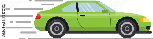 Green sports car driving fast in motion with speed lines vector illustration 