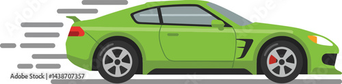 Green sports car vector with motion speed lines illustration for fast automobile design inspiration 