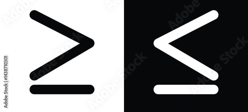 Greater than symbol, less than symbol, greater than or equal to and less than or equal to sign. Mathematics inequality symbols. 