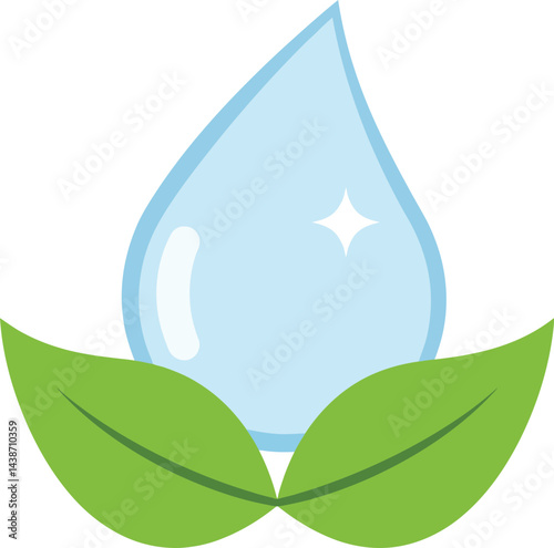 Water drop with green leaves eco nature symbol for environmental protection and sustainability vector illustration 