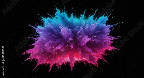 A vibrant explosion of colorful paint against a dark background with specks of light scattered around it