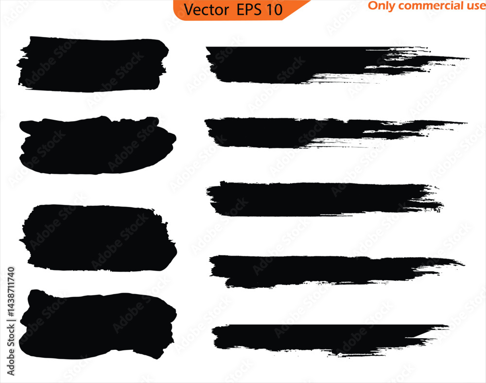 Set of grunge textures. Black and white paint brush strokes. Set of grunge banners.  Black ink line, grunge brush strokes, ink paint set, EPS 10. clip art. Paint splatter Paint stroke. Only commercial