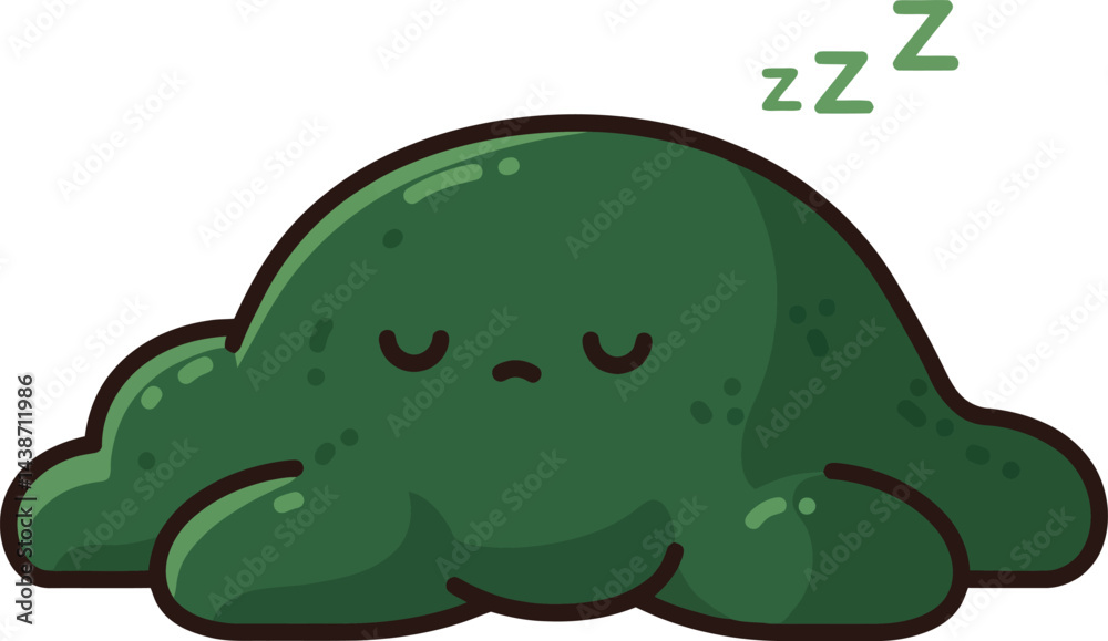 Obraz premium Cute sleeping green blob character with closed eyes and peaceful expression vector illustration 