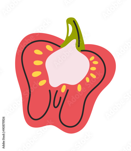 Halved sweet pepper hand drawn