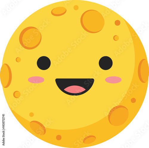 Smiling yellow moon cartoon face with craters and cheerful expression vector illustration 