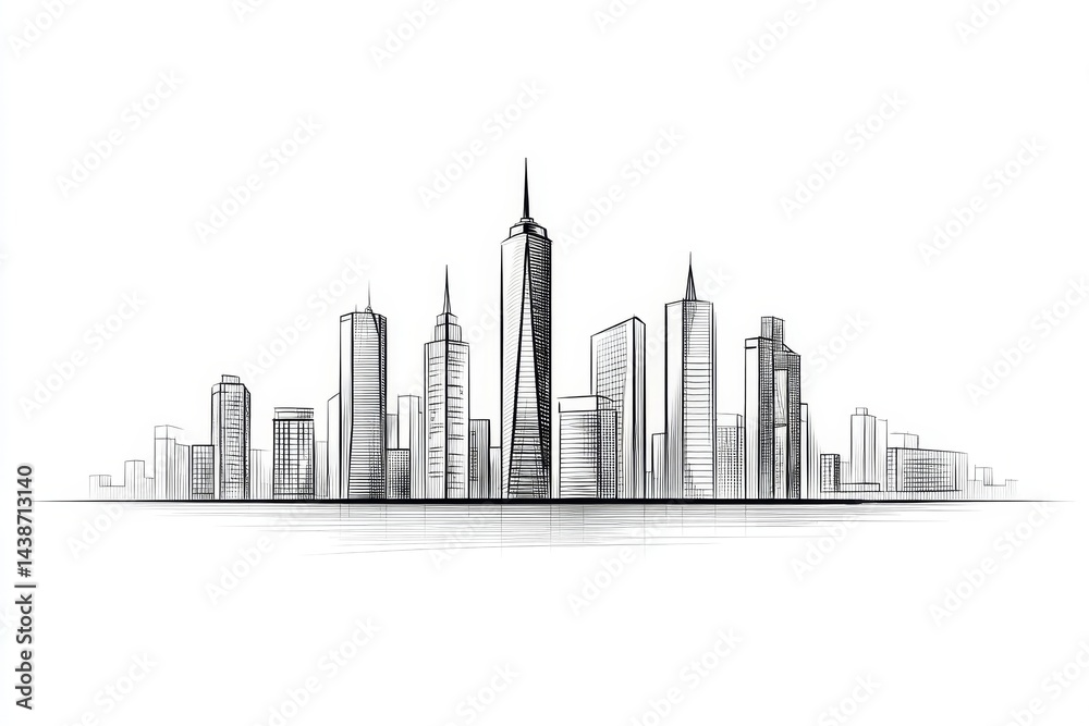 Minimalist City Skyline Sketch - A simple sketch of a city skyline, symbolizing urban life, architecture, growth, progress, and modernity Minimalist City Skyline Sketch - A simple sketch of a city skyline, symbolizing urban life, architecture, growth, progress, and modernity