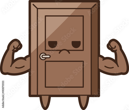 Strong muscular door character with arms and legs in cartoon style vector illustration 