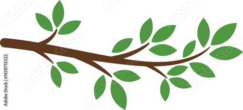 Tree branch with green leaves vector illustration in simple flat style natural design elements 