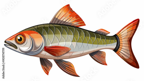 Freshwater fish isolated on white background closeup. The common dace, also known as dace or the Eurasian dace is a fish in the carp family Cyprinidae, type species: Leuciscus leuciscus