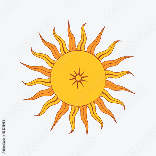 Smiling Sun with Moon Element in Retro Style