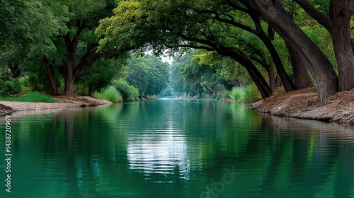 Serene Natural Landscape with Watercourse and Lush Vegetation