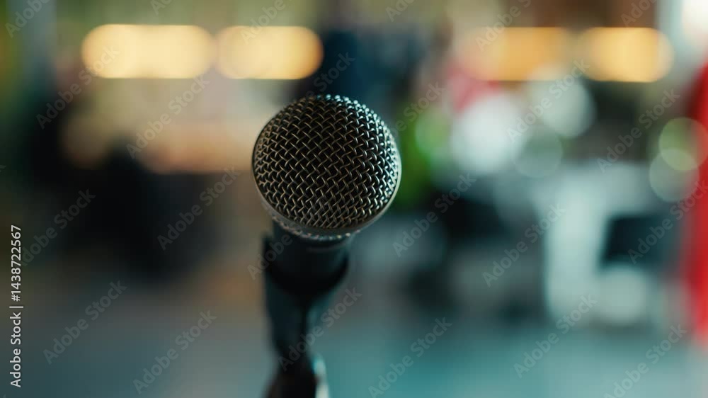 A Detailed CloseUp Image of a Microphone that is Ready and Prepared for an Upcoming Public Speaking Engagement Event A Detailed CloseUp Image of a Microphone that is Ready and Prepared for an Upcoming Public Speaking Engagement Event